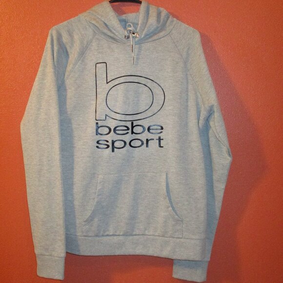 BEBE Sport Woman Large Gray Black Graphic Warm Long Sleeve Pullover Hoodie - Picture 1 of 8